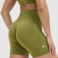 Effortless Seamless Shorts with White Logo | Olive Green