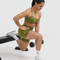 Effortless Seamless Shorts with White Logo | Olive Green