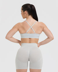 Effortless Strappy Bralette with White Logo | Light Grey Marl