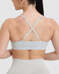Effortless Strappy Bralette with White Logo | Light Grey Marl
