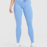 Effortless Seamless Leggings with White Logo | Powdered Blue