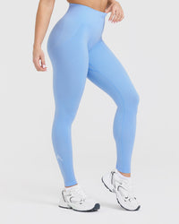 Effortless Seamless Leggings with White Logo | Powdered Blue