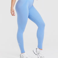 Effortless Seamless Leggings with White Logo | Powdered Blue