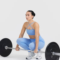 Effortless Seamless Leggings with White Logo | Powdered Blue