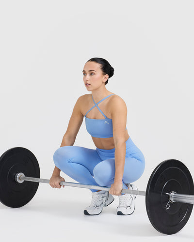 Effortless Seamless Leggings with White Logo | Powdered Blue
