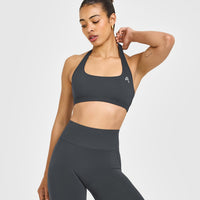 EasyLift™ Halter Bralette with White Logo | Coal