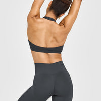 EasyLift™ Halter Bralette with White Logo | Coal