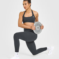 EasyLift™ Halter Bralette with White Logo | Coal