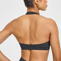 EasyLift™ Halter Bralette with White Logo | Coal