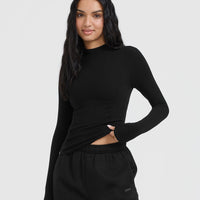 Mellow™ Rib Mock Neck Long Sleeve Top | Black