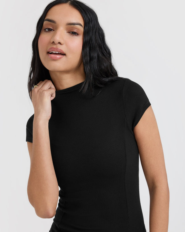 Mellow™ Rib Mock Neck T-Shirt | Black