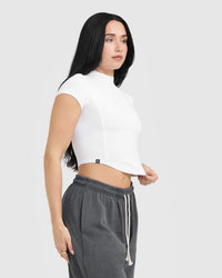 Mellow™ Rib Mid Mock Neck T-Shirt | White