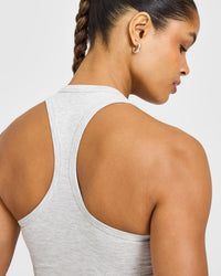 Cotton Fitted Mid Vest with Grey Logo | Light Grey Marl