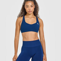 EasyLift™ Cross Back Sports Bra with White Logo | Midnight