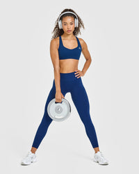 EasyLift™ Cross Back Sports Bra with White Logo | Midnight