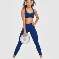 EasyLift™ Cross Back Sports Bra with White Logo | Midnight
