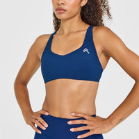 EasyLift™ Cross Back Sports Bra with White Logo | Midnight