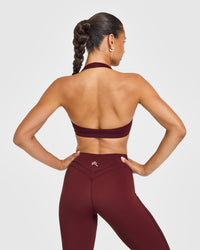 EasyLift™ Halter Bralette with White Logo | Rosewood