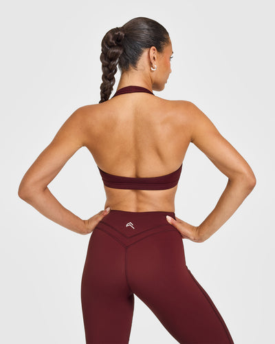 EasyLift™ Halter Bralette with White Logo | Rosewood