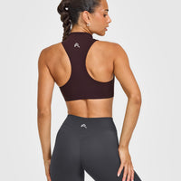 EasyLift™ Zip High Neck Sports Bra with White Logo | Plum Brown