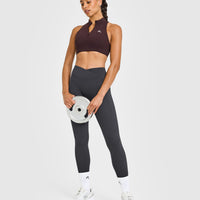 EasyLift™ Zip High Neck Sports Bra with White Logo | Plum Brown