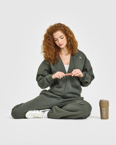 Foundations Zip Through Hoodie | Dark Khaki