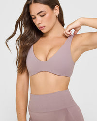SoftMotion™ Scoop Back Bralette with White Logo | Dusty Purple