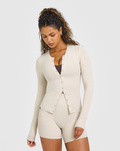 Mellow™ Rib Long Sleeve Cardigan | Sand