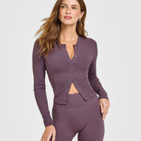 Mellow™ Rib Mid Long Sleeve Cardigan | Vintage Purple
