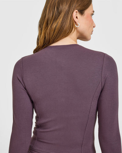 Mellow™ Rib Mid Long Sleeve Cardigan | Vintage Purple