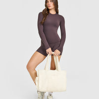 SoftMotion™ Long Sleeve Top with White Logo | Dark Umber Brown