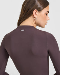 SoftMotion™ Long Sleeve Top with White Logo | Dark Umber Brown