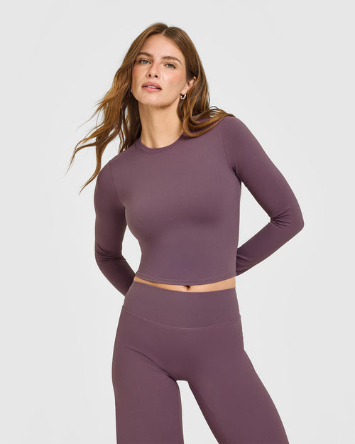 Oner Modal SoftMotion™ Long Sleeve Mid Top with White Logo | Vintage Purple