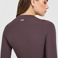 SoftMotion™ Long Sleeve Mid Top with White Logo | Dark Umber Brown