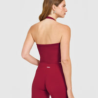 Mellow™ Rib Halter Neck Mid Vest with Built in Bra Shelf | Ruby Red
