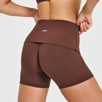 SoftMotion™ Fold Over Shorts 6" with White Logo | Espresso Brown