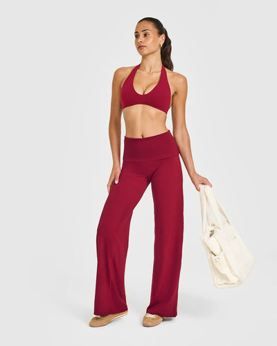 SoftMotion™ Fold Over Straight Leg Bottoms with White Logo | Ruby Red