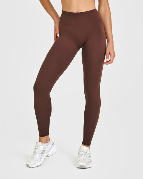 Oner Modal SoftMotion™ High Waisted Leggings with White Logo | Espresso Brown