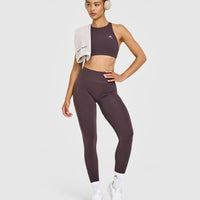 EasyLift™ High Neck Sports Bra with White Logo | Dark Umber Brown