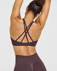 EasyLift™ High Neck Sports Bra with White Logo | Dark Umber Brown