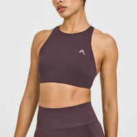 EasyLift™ High Neck Sports Bra with White Logo | Dark Umber Brown