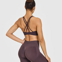 EasyLift™ High Neck Sports Bra with White Logo | Dark Umber Brown
