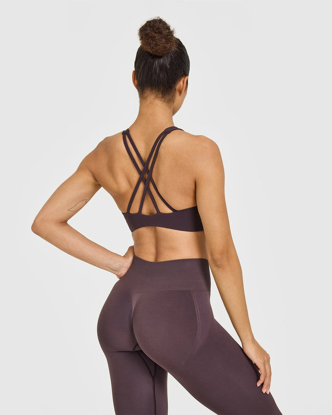 EasyLift™ High Neck Sports Bra with White Logo | Dark Umber Brown