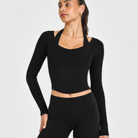 Mellow™ Rib V Neck Mid Long Sleeve Top | Black