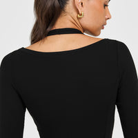 Mellow™ Rib V Neck Mid Long Sleeve Top | Black