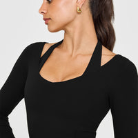 Mellow™ Rib V Neck Mid Long Sleeve Top | Black