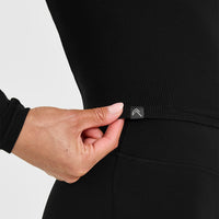 Mellow™ Rib V Neck Mid Long Sleeve Top | Black