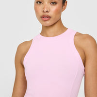 Mellow™ Rib High Neck Mid Tank Top | Chalk Pink