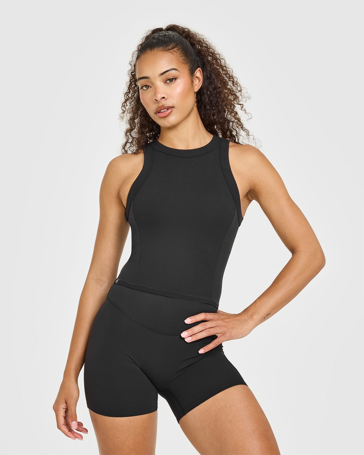 Mellow™ Rib High Neck Mid Tank Top | Black