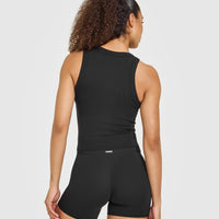 Mellow™ Rib High Neck Mid Tank Top | Black